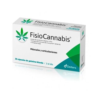 DEITERS - Fisiocannabis 30 Cápsulas, Complemento Alimenticio, Antiinflamatorio y Analgésico, para Dolor, con Aceite de Cáñamo, Músculos y Articulaciones