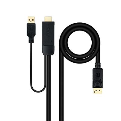 Brightium Cable conversor HDMI a DP, 1.8 m, negro, HDMI macho a DP macho, ideal para conectar dispositivos HDMI a monitores DP.