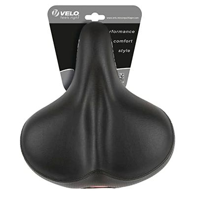 Velo Sattel Safety, Fahrradsattel, Touringsattel, Stoßabsorbierende Elastomerfederung, O-Zone Base Cut, Abriebschutz Selim para bicicleta, unissexo, Schwarz, 265 x 240 mm