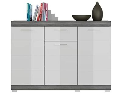 xonox.home X, Madera de ingeniería, Parte Delantera: Blanco Brillante de embutición Profunda, Cuerpo + deposición réplica de Plata ahumada, ca. 120 x 85 x 37 cm
