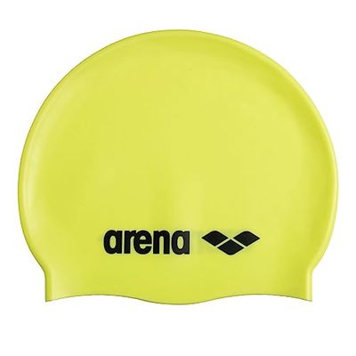 Arena Gorro de natación clásico Unisex de Silicona Suave para Mujeres y Hombres, Entrenamiento intensivo y Carreras, cómodo, Antideslizante, para Pelo Largo, Color Amarillo Claro
