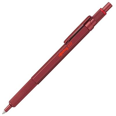 Rotring Bolígrafo 600, punta media, tinta negra, barril rojo, recargable