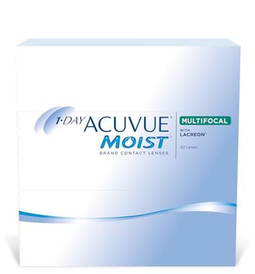 Acuvue 1-DAY ACUVUE MOIST MULTIFOCAL; Lenti a contatto giornaliere; Visione chiara e nitida sia da lontano che da vicino; Protezione UV;-3.25 diottrie; BC 8.4; DIA 14.30; ADD Medium; 90 lenti
