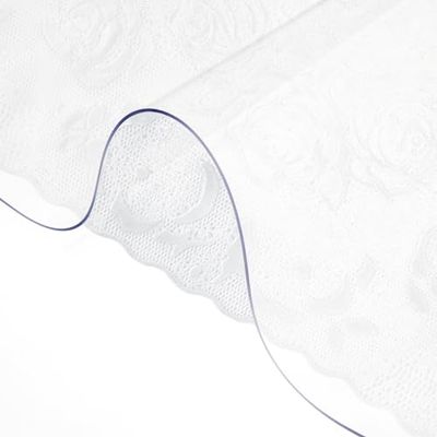 VEVOR Nappe Rectangle Transparente 106,7 x 182,8 cm Film de Table Transparent en PVC Épaisseur 1,5 mm Découper sur Mesure avec 2 Nappes en Tissu de 30 x 46 cm Protection de Table Transparente Maison