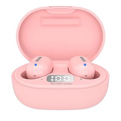 Aiwa - EBTW-150PK Cuffie Auricolari True Stereo Wireless, Cuscinetti Con Isolamento, Vivavoce, Led Livello Batteria, 3 ore Autonomia, Ricarica USB C, Bluetooth, Assistente Vocale, Colore Rosa