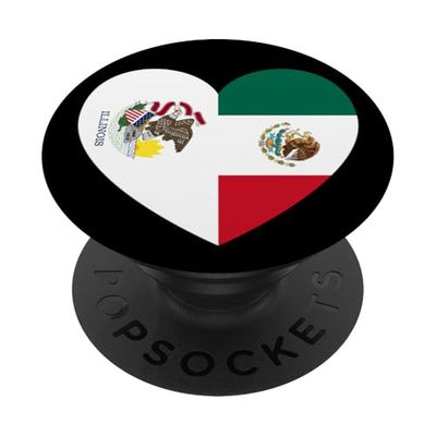 Illinois and Mexico Flags: Heart Shaped Unity PopSockets PopGrip Adhesivo