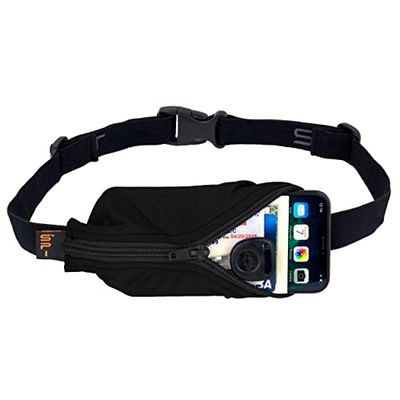 Spibelt Uni Running Belt Large Pocket Bag, Borsa corriere, Nero con cerniera nera, L