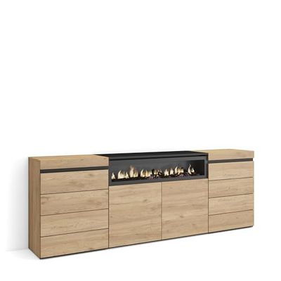 Skraut Home | Commode, Buffet, Armoire | Meuble de Rangement | 214x75x35 cm | Chambre à Coucher, pièce | Cheminée électrique | Style Moderne | Chêne