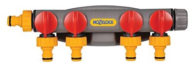 HOZELOCK - Sélecteur de Circuit d'Arrosage 4 Voies pour Robinet : Idéal pour Créer 4 Circuits sur 1 Robinet, Vanne de Débit Indépendante pour Chaque Sortie, Fournis avec Raccords x2 et Vis [2150R0000]