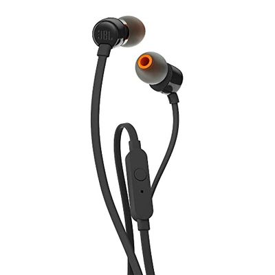 JBL T110 Cuffie In Ear con Microfono, Cavo Piatto Antigroviglio, Comando a un pulsante, JBL Pure Bass Sound, Nero