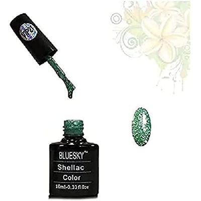 Bluesky Smalto Per Unghie Gel, Glitzy Green Glitter, Vip21, Luccichio, Turchese, Verde (Per Lampade Uv E Led) - 10 Ml