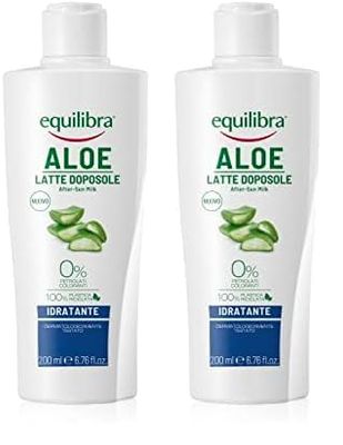 equilibra Solari, Aloe Latte Doposole Idratante, a Base di Olio di Carota, Vitamina E, Aloe Vera equilibra (40%), Doposole Idratante che Rinfresca e Riequilibra la Pelle Arrossata, 200 ml