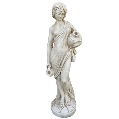 Statua acquaiola con anfore per getto d'acqua in cemento bianco per arredo esterno o interno colore bianco o beige dimensioni 38x90 altezza (beige)