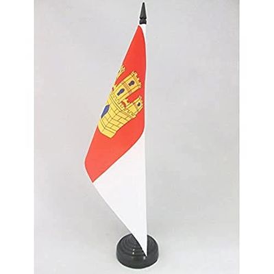 Castilië-La Mancha Tafelvlag 14x21 cm - Spaanse regio Castilië-La Mancha Bureaivlag 21 x 14 cm - Zwarte plastic stok en voet - AZ FLAG