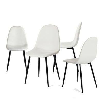 39F FURNITURE DREAM Set di 4 sedie Moderne – Tessuto con Gambe in Metallo Nero – Comodo ed Elegante per Cucina in Sala da Pranzo, Bianco, 44 x 53 x 86 cm, 44x53x86cm