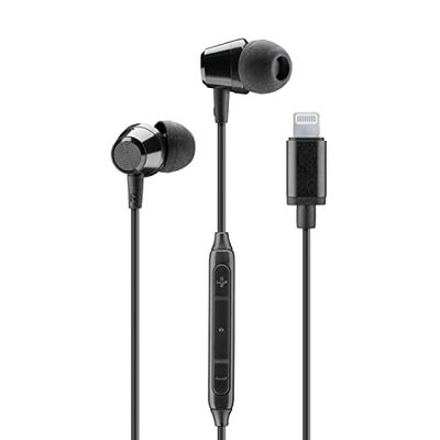 Music Sound | Auricolari a Filo Ergonomici In-Ear, Cuffie con Connettore Lightning MFI - Nero