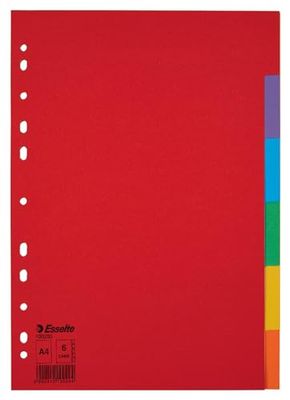 Esselte Intercalaires A4 6 Touches, Rouge/Multicolore, Carton Recyclé, 100200