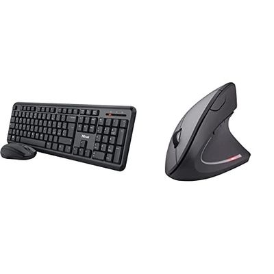 Trust Ymo Set Tastiera e Mouse Wireless, Layout Italiano QWERTY, per PC/Laptop/Notebook, Mac/Windows, Tasti ‎Silenziosi, Nero & Verto Mouse Verticale Wireless, Mouse Ergonomico senza Filo - Nero