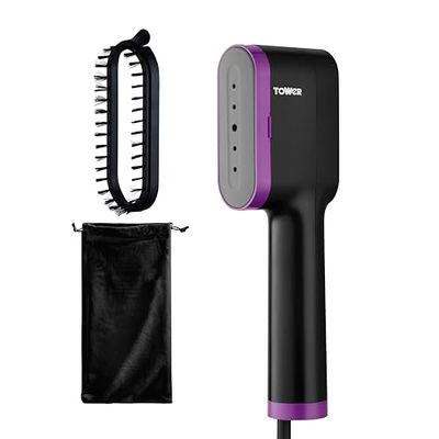 Tower T22038LIL Ceraglide Handheld Garment Steamer with Ceramic Soleplate, Brush Attachment, Vertical Steaming, 1400W, Black & Lilac