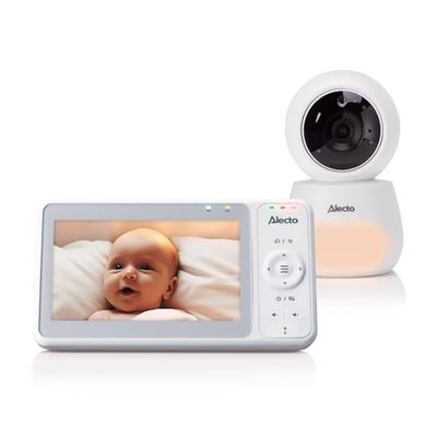 Alecto DVM2050 - Babyphone avec caméra HD, Grand écran Couleur de 5 Pouces et veilleuse - Télécommandé - Blanc