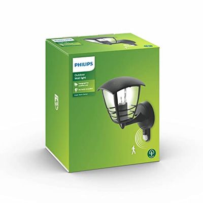 Philips myGarden Creek Aplique de exterior com sensor de movimento, embutido, casquilho grosso E27, lâmpada não incluída, 28,5 cm, cor preta