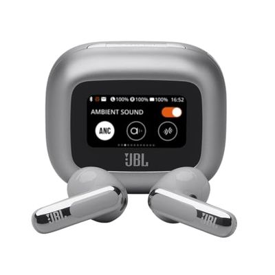 JBL Live Flex 3 - Trådlösa In-ear Bluetooth-öronsnäckor, 50H batteritid, True Adaptive-brusreducering, högupplöst JBL Signature-ljud, IP55-vattentäthet, stick-design med öppen baksida, silver