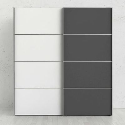 Guardaroba 2 Ante Caprice, Mobile Camera da Letto, Cabina Armadio portabiti, Armadio Appendiabiti, 182x64 h202 cm, Grigio e Bianco