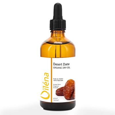 Oïléna - Huile Sèche Bio Dattier du Désert 100% Pure | Anti-âge | Peau Mixte | Soin Cheveux Secs et Abîmés | Riche en Acides Gras Essentiels, 30 ml