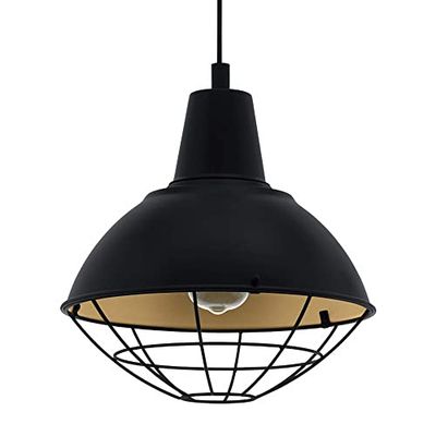 Eglo Cannington, 1 candeeiro suspenso industrial, vintage, retro, candeeiro de teto de aço em preto, dourado, candeeiro de mesa de sala de jantar pendente com casquilho E27, diâmetro de 30,5 cm
