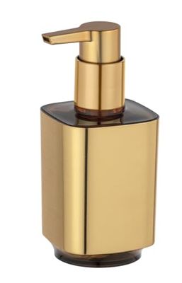 WENKO Dispenser sapone Auron Oro, dosatore di sapone riempibile per sapone liquido e lozione, in pregiata plastica con superficie cangiante color oro, 7 x 16,5 x 8 cm, capienza 300 ml