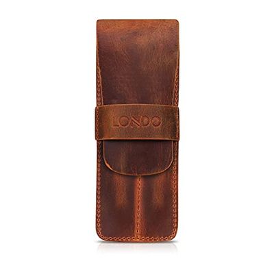 Londo Étui en Cuir Véritable pour Stylos et Crayons avec Rabat Pliant, Trousse de Bureau – Deux Compartiments