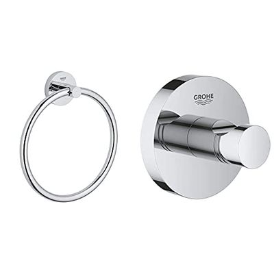 Grohe EssentialsToallero argolla, fijación empotrada (40365001) + EssentialsColgador de Albornoz, fijación empotrada (Ref. 40364001)