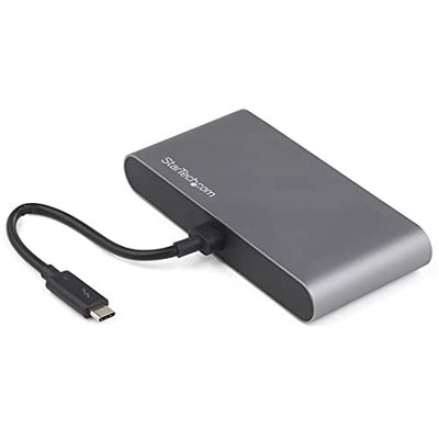 StarTech.com Mini Docking Station Thunderbolt 3, Mini Replicador de Puertos para 2 Monitores DisplayPort 4K 60Hz GbE 1x USB-A (3.2), Adaptador Multipuertos para Portátil, Mac/Win (TB3DKM2DPL)