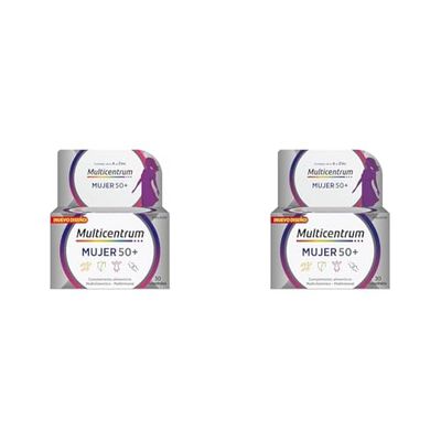 Multicentrum Mujer 50+ Complemento Alimenticio Multivitamínico y Multimineral Para Mujeres 50+, Con Magnesio, Vitamina C y Zinc, Postmenopausia, Sin Gluten, 30 Comprimidos (Paquete de 2)