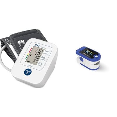 A&D Medical Tensiomètre, Tensiomètre Bras Électronique avec Détection D'arythmie + A&D Medical UP-200 - Moniteur d'oxygène sanguin approuvé pour adultes et enfants - Oxymètre de pouls médical certifié