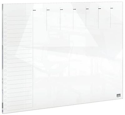 Nobo, Szklana Tablica z Tygodniowym Planerem, Suchościeralna Powierzchnia, Bezramkowa, do Domu/Biura, 430 × 560 mm, w Zestawie Marker Suchościeralny Nobo, Kolor Biały (1915602)