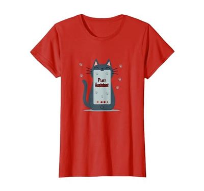 Asistente de ronroneo: Lindo diseño de teléfono Inteligente de Gato para Amantes de Las Camiseta, Mujer, Rojo, 3XL