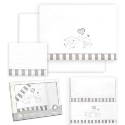 Interbaby Babybeddengoed van katoen voor babybed, olifantenpaar, 3-delige set, hoeslaken + dekbedovertrek + kussensloop