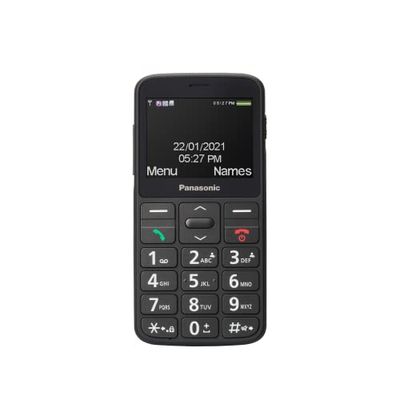 Panasonic KX-TU160EXB mobiele telefoon met basisfuncties voor senioren, SOS-knop voor noodoproepen, grote aparte toetsen, display met grote lettertypen en cijfers, zwart.