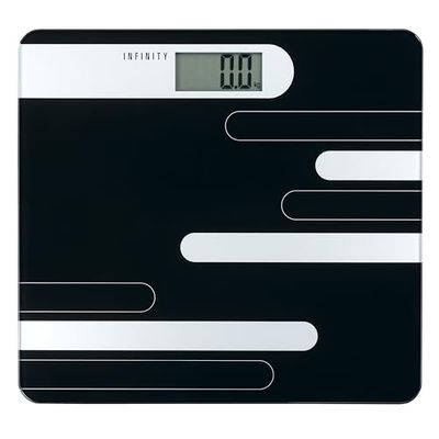 Melissa Infinity16690073 Digitale personenweegschaal met lcd-display, belastbaar tot 180 kg, geharde glasplaat, werkt op batterijen, zwart
