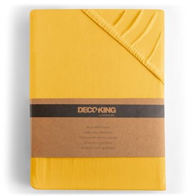 DecoKing Dra-på-lakan 200x220-220x240 cm 100% kammad Bomull Jersey Mjuk Spännlakan 200x220cm - 220x240cm Gul Amber