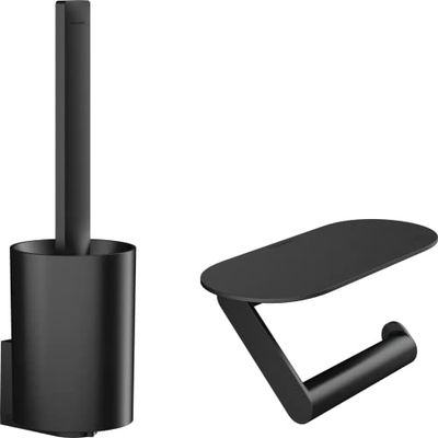 hansgrohe WallStoris - Bundelset Toilet, Badkamer Accessoires set zonder boren, 2 delen, Toiletrolhouder, Toiletpapierhouder, Toiletborstelhouder, Toiletborstel, mat zwart , 27969670