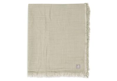 Jollein Couverture pour bébé Fringe - Vert Olive/Ivoire - 75 x 100 cm - 100% Coton Bio - pour Berceau de bébé - Couverture en Mousseline - Tog 0,5 - Certifié GOTS - Ivoire/Vert Olive