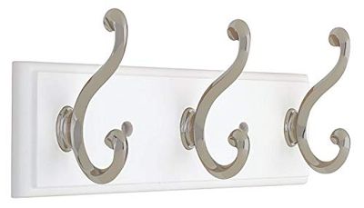 Liberty 129854 Wall Mounted Coat Rack with 3 Decorative Hooks, 10-Inch, Satin Nickel and White