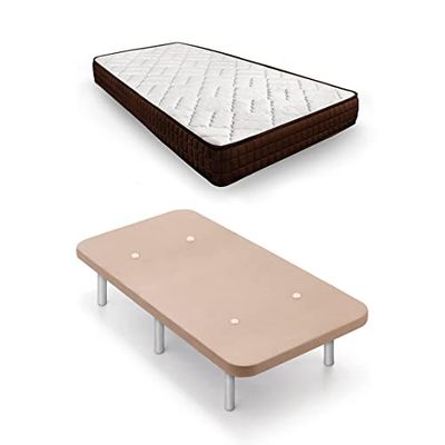 HOGAR24 ES | Base Tapizada Tejido 3D + Colchón Dream Flex 15 | Color Beige | Incluye Juego de Patas de Madera Color Plata | Medida: 80x200 cm