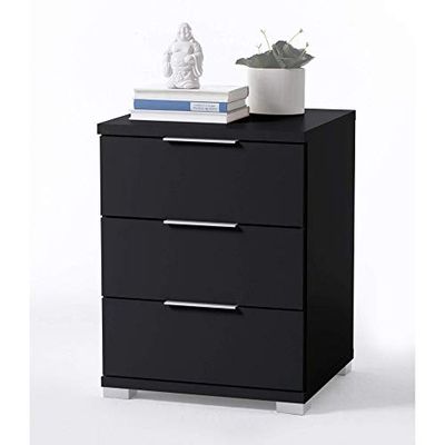 Stella Trading Table De Chevet Universelle En Noir, Table De Nuit Moderne Avec 3 Tiroirs Pour Votre Lit À Sommier Tapissier, 46 x 61 x 42 cm (L/H/P)
