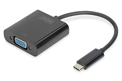DIGITUS Adaptador de gráficos USB Type-C, USB Type-C para VGA, Full HD 60Hz, 1920 x 1080 pixels, plástico, preto