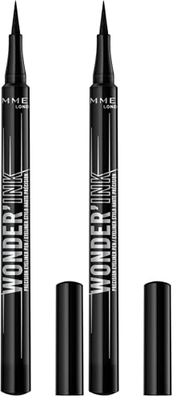 Rimmel London Wonder'Ink Liner Eyeliner Liquido, Negro 001, 1 ml (0.03 FL OZ) (Paquete de 2)