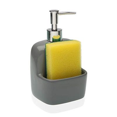 DONREGALOWEB Cucina - Dosatore spugnetta grigia in ceramica decorata 10,5 x 9,4 x 10,8 cm