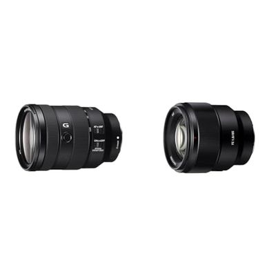 Sony SEL24105G 24-105 mm F4-lens met volledige beeldbevestiging met E-bevestiging & Sony E-Mount Sel-85F18 Telelens Met Vaste Brandpuntsafstand, Fe 85 M F1,8, Ed-Glas, Zwart